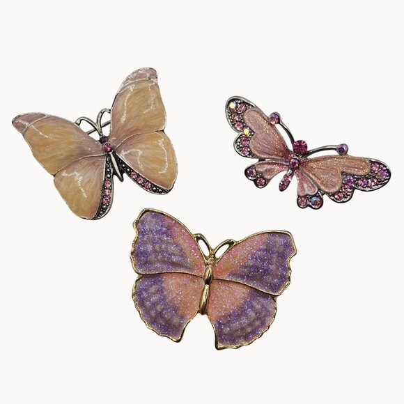 Pastel Pink Purple Butterfly Figural Brooch 3pc Lot Fairycore Whimsical Cute Pin - Picture 2 of 14
